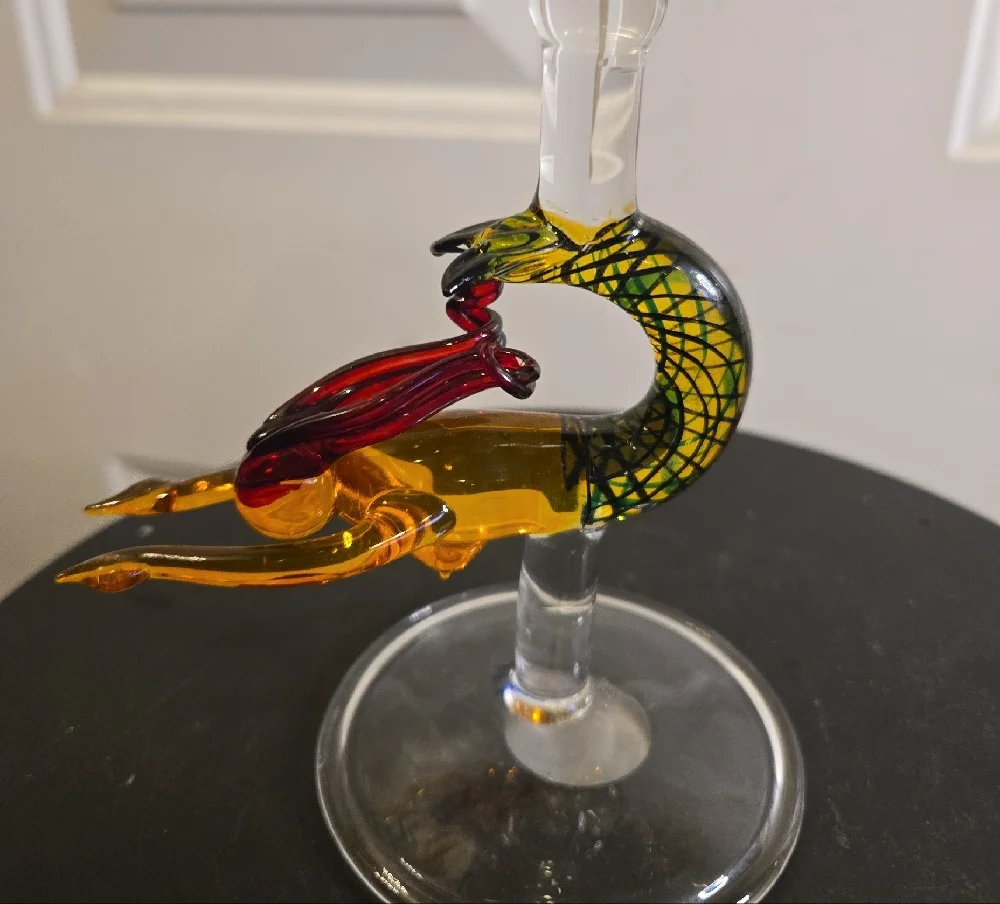 Milon Townsend Style Hand-Blown Glass Wine Goblet with Red and Yellow Mermaid